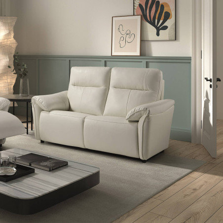 Canapé 2 places fixe cuir blanc - MAZIRA