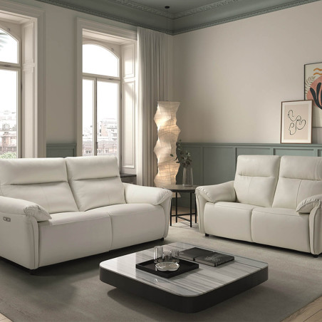 Canapé 2 places fixe cuir blanc - MAZIRA