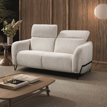 Canapé fixe 2 places tissu polyester beige avec têtières inclinables manuelles - AMSTAR