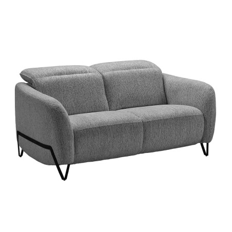 Canapé fixe 2 places tissu polyester gris avec têtières inclinables manuelles - AMSTAR