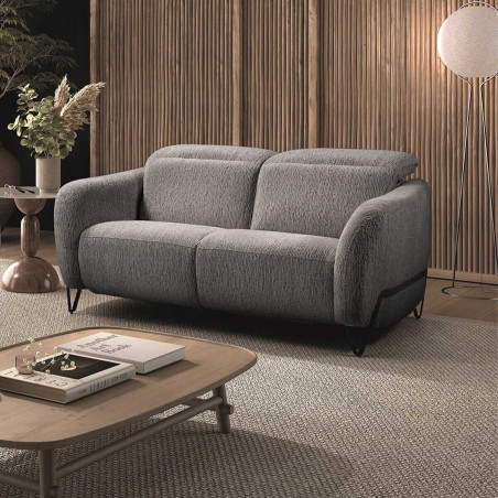 Canapé fixe 2 places tissu polyester gris avec têtières inclinables manuelles - AMSTAR