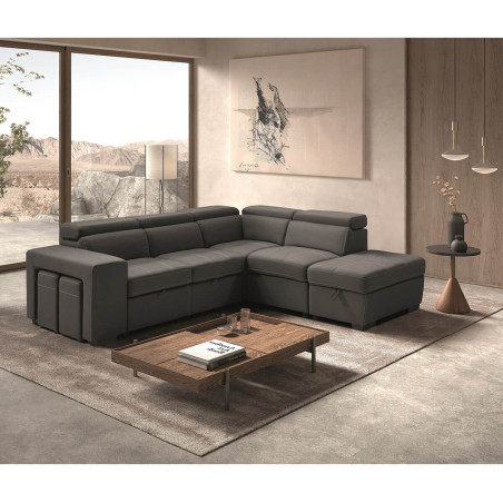 Canapé d’angle droit convertible avec 2 poufs et 1 coffre - FAUNE