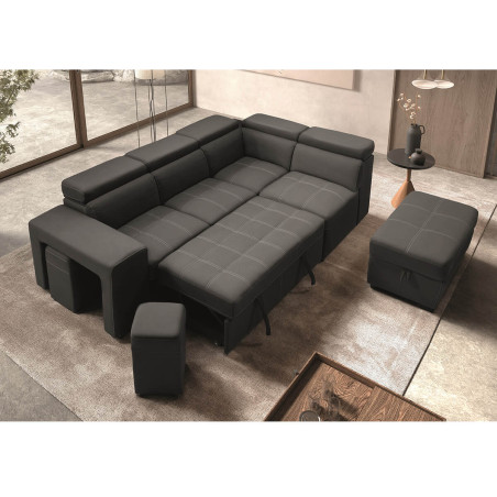 Canapé d’angle droit convertible avec 2 poufs et 1 coffre - FAUNE