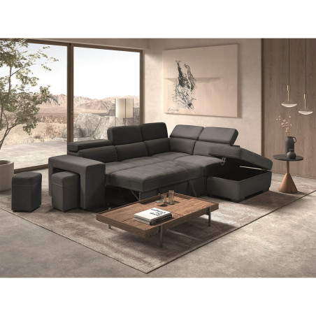 Canapé d’angle droit convertible avec 2 poufs et 1 coffre - FAUNE
