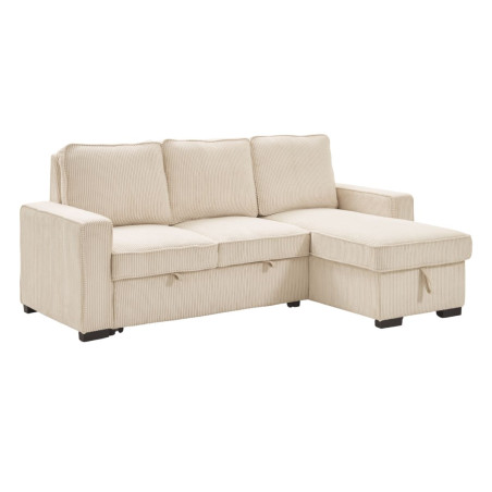 Canapé d'angle droit convertible avec 1 coffre velours côtelé beige - NAPOLINOR