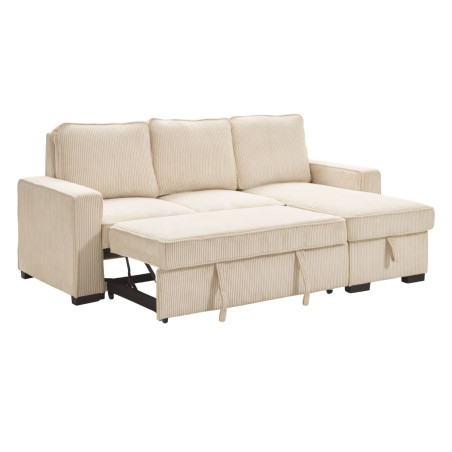 Canapé d'angle droit convertible avec 1 coffre velours côtelé beige - NAPOLINOR