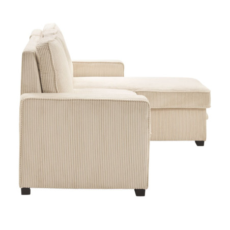 Canapé d'angle droit convertible avec 1 coffre velours côtelé beige - NAPOLINOR