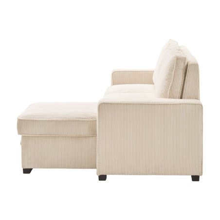 Canapé d'angle droit convertible avec 1 coffre velours côtelé beige - NAPOLINOR