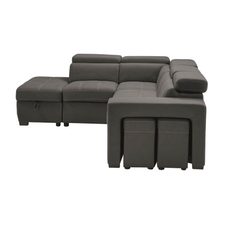 Canapé d'Angle Gauche Convertible 2 Poufs 1 Coffre Gris - FAUNE