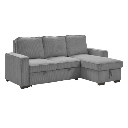 Canapé d'angle droit convertible 1 coffre velours côtelé gris - NAPOLINOR