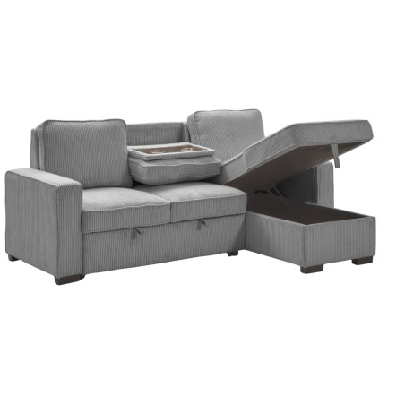 Canapé d'angle droit convertible 1 coffre velours côtelé gris - NAPOLINOR