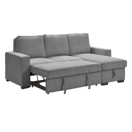 Canapé d'angle droit convertible 1 coffre velours côtelé gris - NAPOLINOR