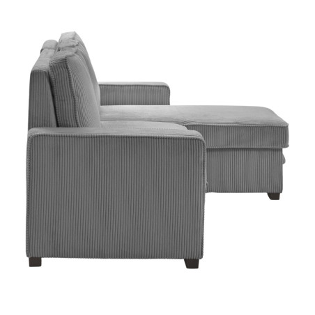 Canapé d'angle droit convertible 1 coffre velours côtelé gris - NAPOLINOR