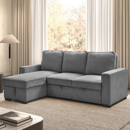 Canapé d'angle gauche convertible avec coffre gris - NAPOLINOR