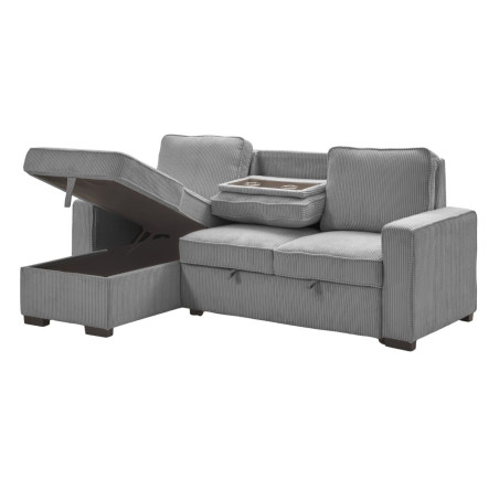 Canapé d'angle gauche convertible avec coffre gris - NAPOLINOR