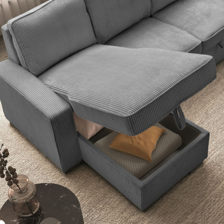 Canapé d'angle gauche convertible avec coffre gris - NAPOLINOR