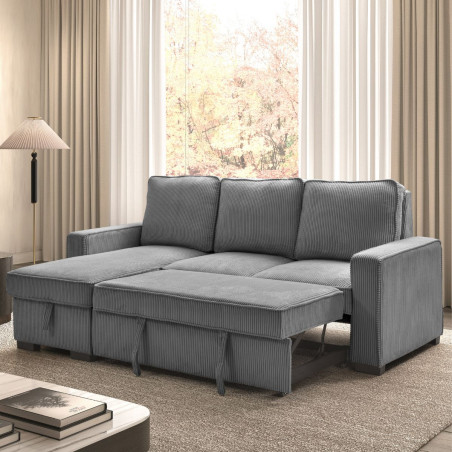 Canapé d'angle gauche convertible avec coffre gris - NAPOLINOR