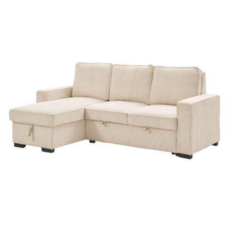 Canapé d'angle gauche convertible avec coffre en velours côtelé beige - NAPOLINOR