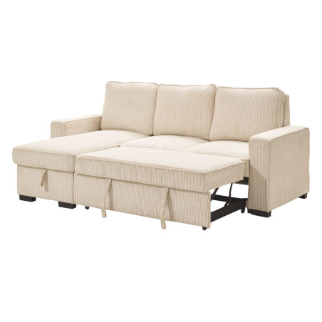 Canapé d'angle gauche convertible avec coffre en velours côtelé beige - NAPOLINOR