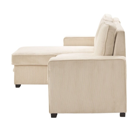 Canapé d'angle gauche convertible avec coffre en velours côtelé beige - NAPOLINOR