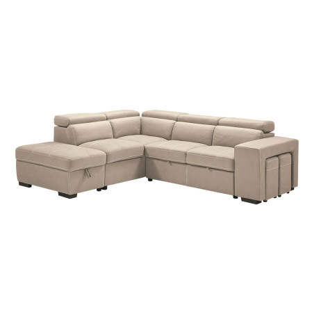Canapé d'angle gauche convertible avec 2 poufs et 1 coffre - FAUNE