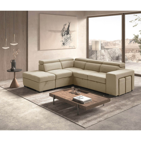 Canapé d'angle gauche convertible avec 2 poufs et 1 coffre - FAUNE