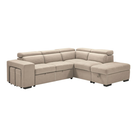 Canapé d'angle droit convertible 2 poufs 1 coffre beige - FAUNE