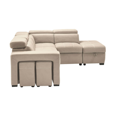 Canapé d'angle droit convertible 2 poufs 1 coffre beige - FAUNE