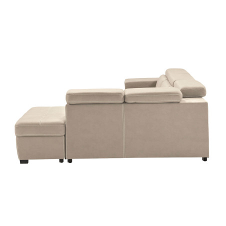 Canapé d'angle droit convertible 2 poufs 1 coffre beige - FAUNE