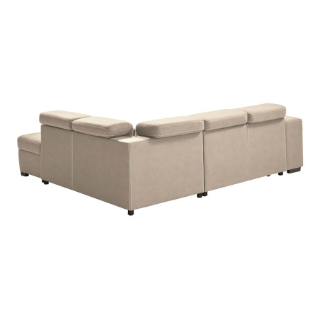 Canapé d'angle droit convertible 2 poufs 1 coffre beige - FAUNE