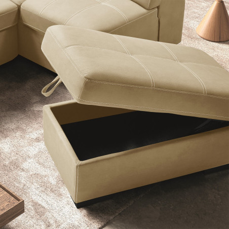 Canapé d'angle droit convertible 2 poufs 1 coffre beige - FAUNE