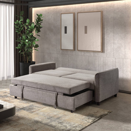 Canapé 3 Places Convertible Tissu Gris Foncé - ALTIRA
