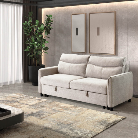 Canapé 3 Places Convertible Tissu Gris Perle - ALTIRA