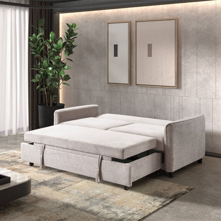 Canapé 3 Places Convertible Tissu Gris Perle - ALTIRA