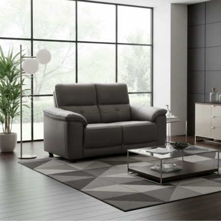 Canapé fixe 2 places tissu gris foncé pieds bois - ALMIA