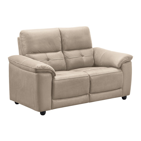 Canapé 2 Places Fixe Tissu Beige Pieds Bois - ALMIA