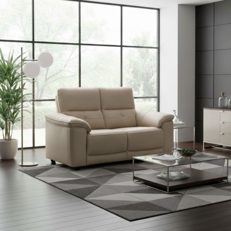 Canapé 2 Places Fixe Tissu Beige Pieds Bois - ALMIA