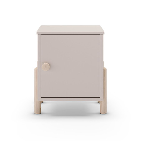 Chevet 1 porte laqué crème en MDF et pin massif, pieds pin naturel - ENOROR