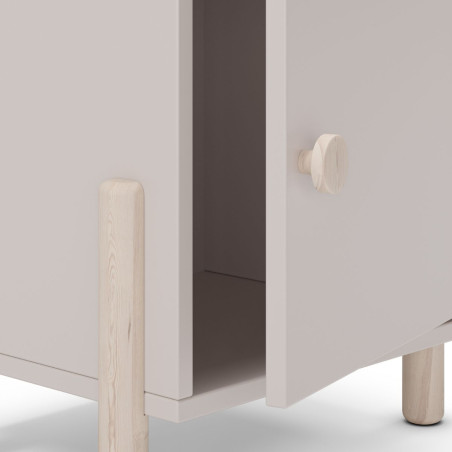 Chevet 1 porte laqué crème en MDF et pin massif, pieds pin naturel - ENOROR