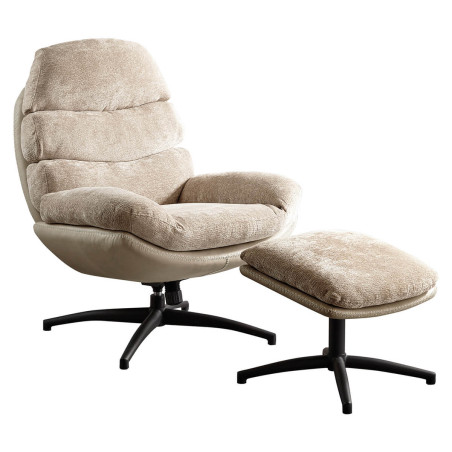 Fauteuil pivotant avec repose-pieds bi-matière beige - VIGOA