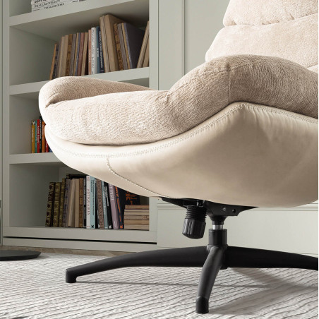 Fauteuil pivotant avec repose-pieds bi-matière beige - VIGOA