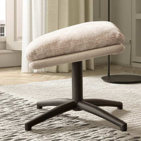 Fauteuil pivotant avec repose-pieds bi-matière beige - VIGOA