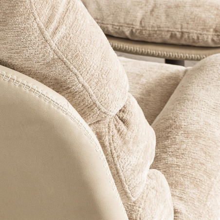 Fauteuil pivotant avec repose-pieds bi-matière beige - VIGOA