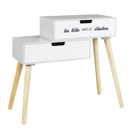Chevet enfant 2 tiroirs gris et blanc - SMIRO