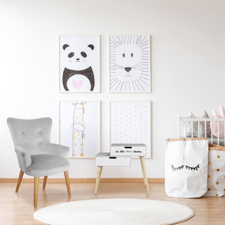 Chevet enfant 2 tiroirs gris et blanc - SMIRO