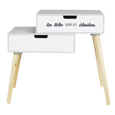 Chevet enfant 2 tiroirs gris et blanc - SMIRO