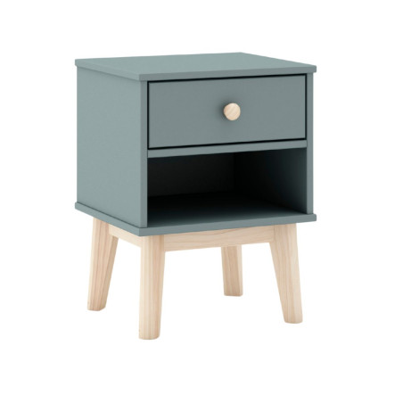 Chevet 1 tiroir et 1 niche en pin massif et MDF laqué vert kaki et naturel - KAINEN