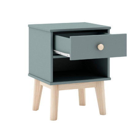 Chevet 1 tiroir et 1 niche en pin massif et MDF laqué vert kaki et naturel - KAINEN