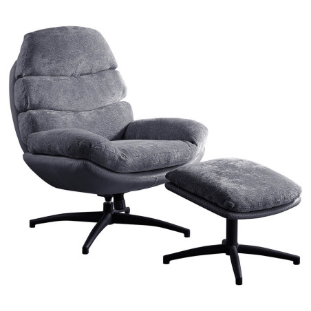 Fauteuil pivotant avec repose-pieds bi-matière gris foncé - VIGOA