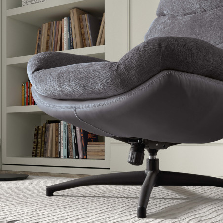 Fauteuil pivotant avec repose-pieds bi-matière gris foncé - VIGOA